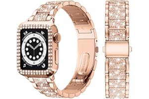 Wutwuk Compatible with Apple Watch Band 38mm 40mm 41mm 42mm 44mm 45mm 46mm with Case, Women Bling Rhinestone Metal Replacemen