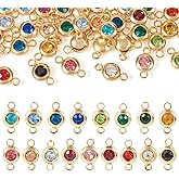 Cheriswelry 34Pcs Stainless Steel Connector Charms Flat Round Rhinestone Crystal Link Pendants 17 Colors for DIY Necklace Bracelet Jewelry Making
