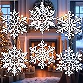 8Pcs Large White Snowflake Ornaments, 12''Big Plastic Christmas Ornaments, Hanging Snowflake Decorations for Christmas Tree Decorations Winter Decoration Indoor Outdoor Holiday Decor Craft Snowflakes