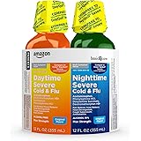 Amazon Basic Care Daytime Severe and Nighttime Severe Cold and Flu Relief Combo Pack; Max Strength Cold and Flu Medicine For 