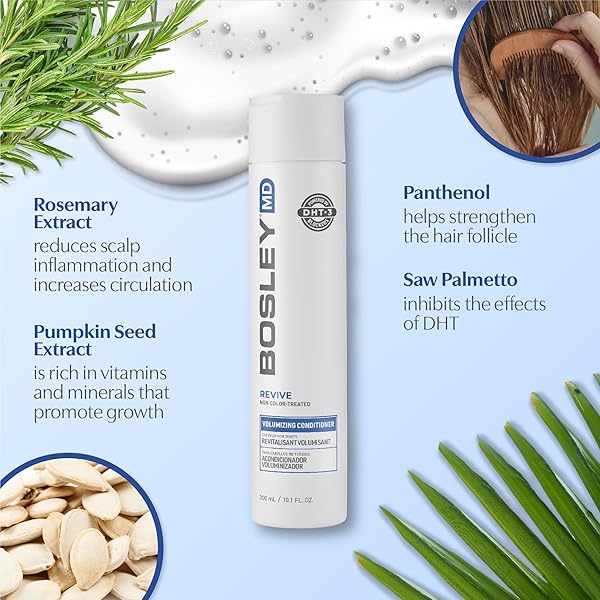 BOSREVIVE VOLUMIZING CONDITIONER FOR NOTICEABLY THINNING, NON COLOR-TREATED HAIR – DHT-BLOCKING SAW PALMETTO, BIOTIN STRENGTHENING, NIACIN REVITALIZING & PANTHENOL, VEGAN, SULFATE-FREE 10.1 FL OZ