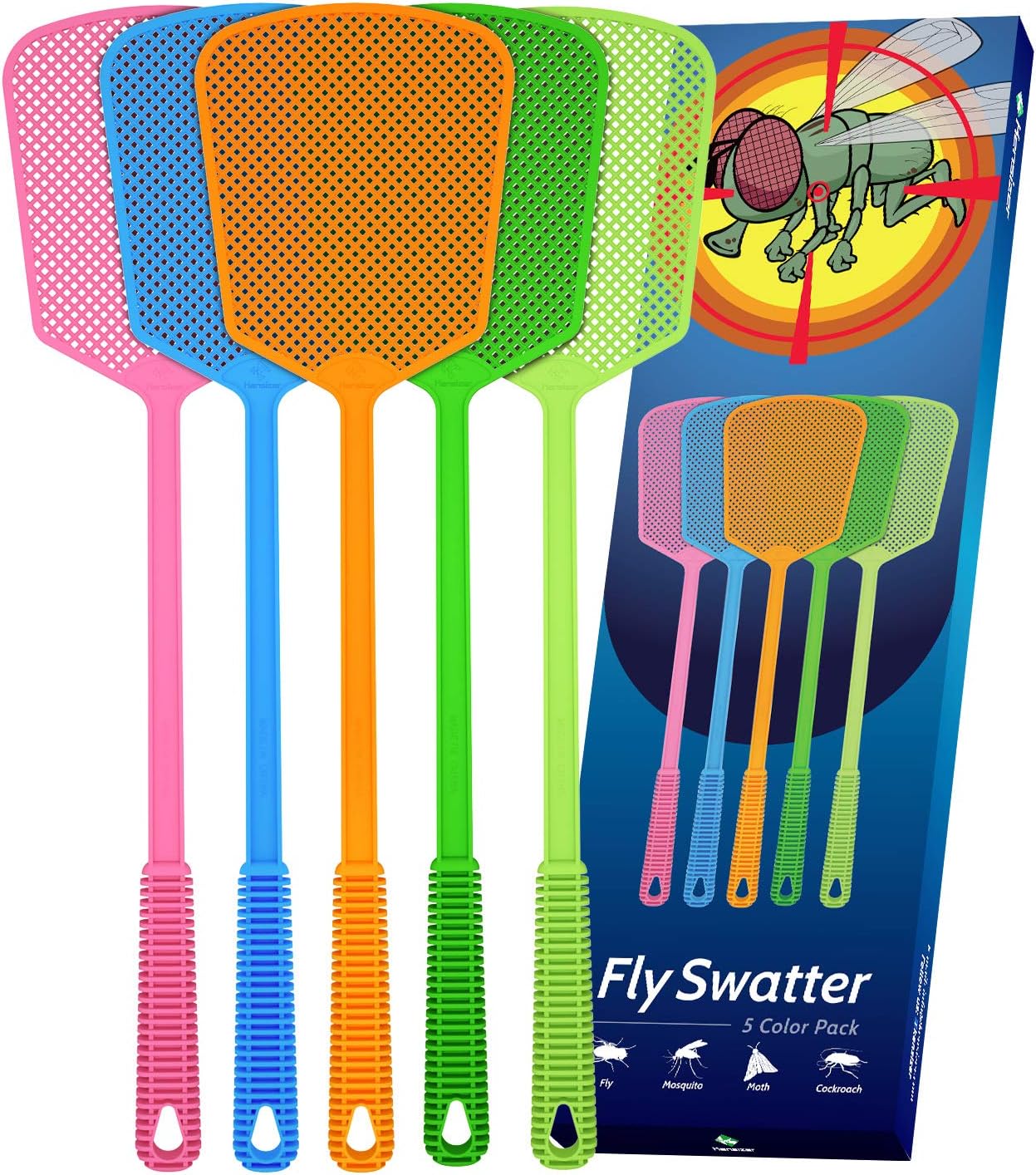 Kensizer 5-Pack Plastic Fly Swatters Heavy Duty, Multi Pack Matamoscas, Jumbo Long Fly Swat Shatter, Large Bug Swatter That Work for Indoor and Outdoor: Garden & Outdoor
