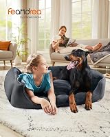 Feandrea Dog Bed Linen Look XXL 120x90x30 cm Raised Edges Non-Slip view 2