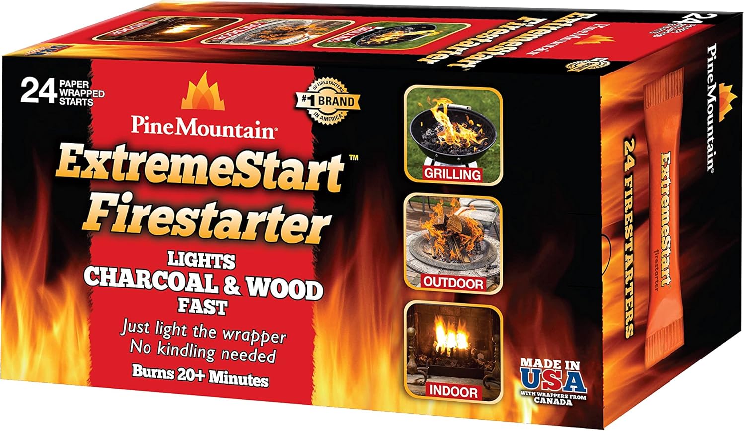 Pine Mountain ExtremeStart Wrapped Fire Starters, 24 Starts Firestarter Wood Fire Log for Campfire, Fireplace, Wood Stove, Fire Pit, Indoor & Outdoor Use : Garden & Outdoor