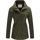 WenVen Women's Casual Military Jacket Cotton Stand Collar Utility Anorak Coat