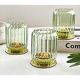 Vixdonos Glass Hurricane Tealight Candle Holder with Metal Candle Stand,Set of 3 Modern Windproof Votive Candle Holders for W