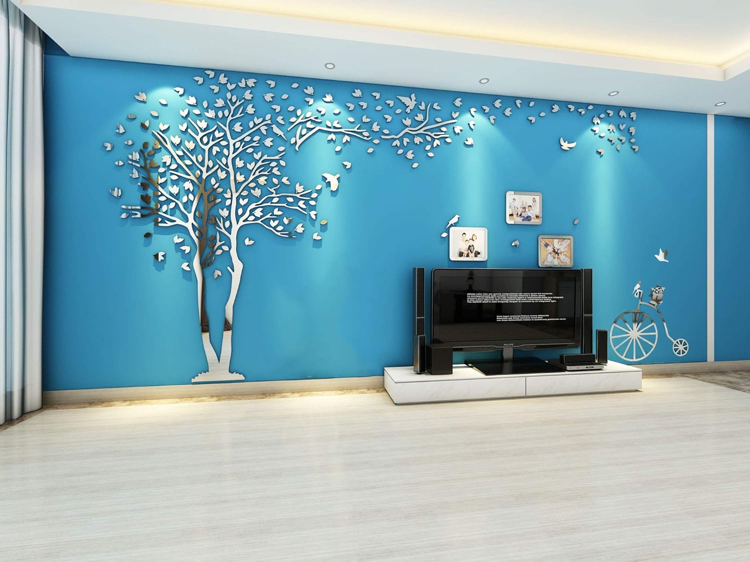 KINBEDY Acrylic 3D Tree Wall Stickers Wall Decal Easy to Install &Apply DIY Decor Sticker Home Art Decor. Silver Tree with Frames Left, Large.