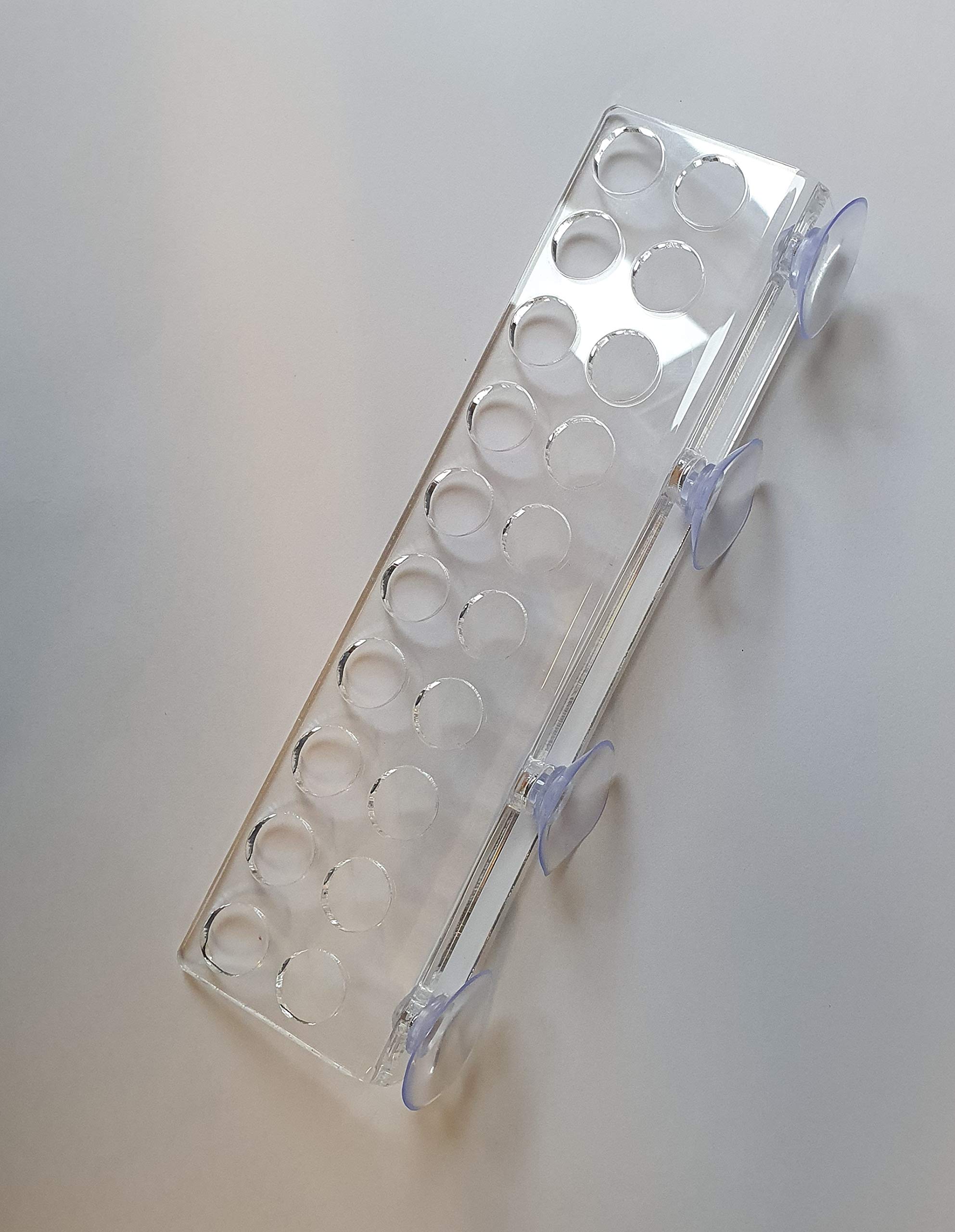 Reef-Geeks 20-Hole Acrylic Frag Rack – Premium Laser-Cut Coral Frag Holder with Suction Cups for Reef Tanks & Frag Grow-Out Systems (Clear)