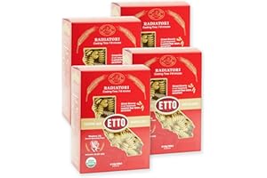 Etto Pasta- Organic Radiatori Pasta- Single Ingredient- Non-GMO Pasta- Vegan, Vegetarian, Organic Pasta. Protein-rich, All Natural- Durum Wheat Semolina Gourmet Pasta. Small Batch Crafted Pasta. Proudly Made in California- 4 Boxes (4 Pounds)