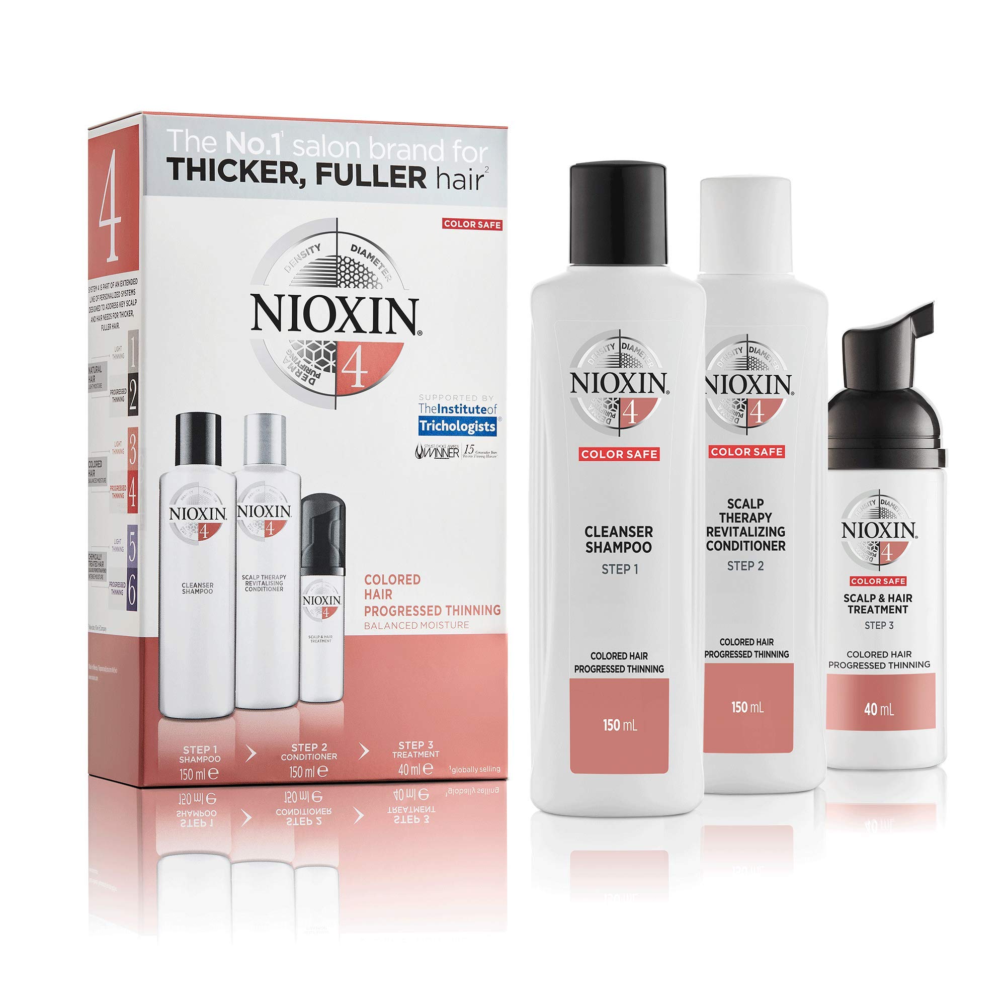 Nioxin 3-Part System, System 4 Coloured Hair with Progressed Thinning , Hair Thickening Treatment, Scalp Therapy, Trial Kit
