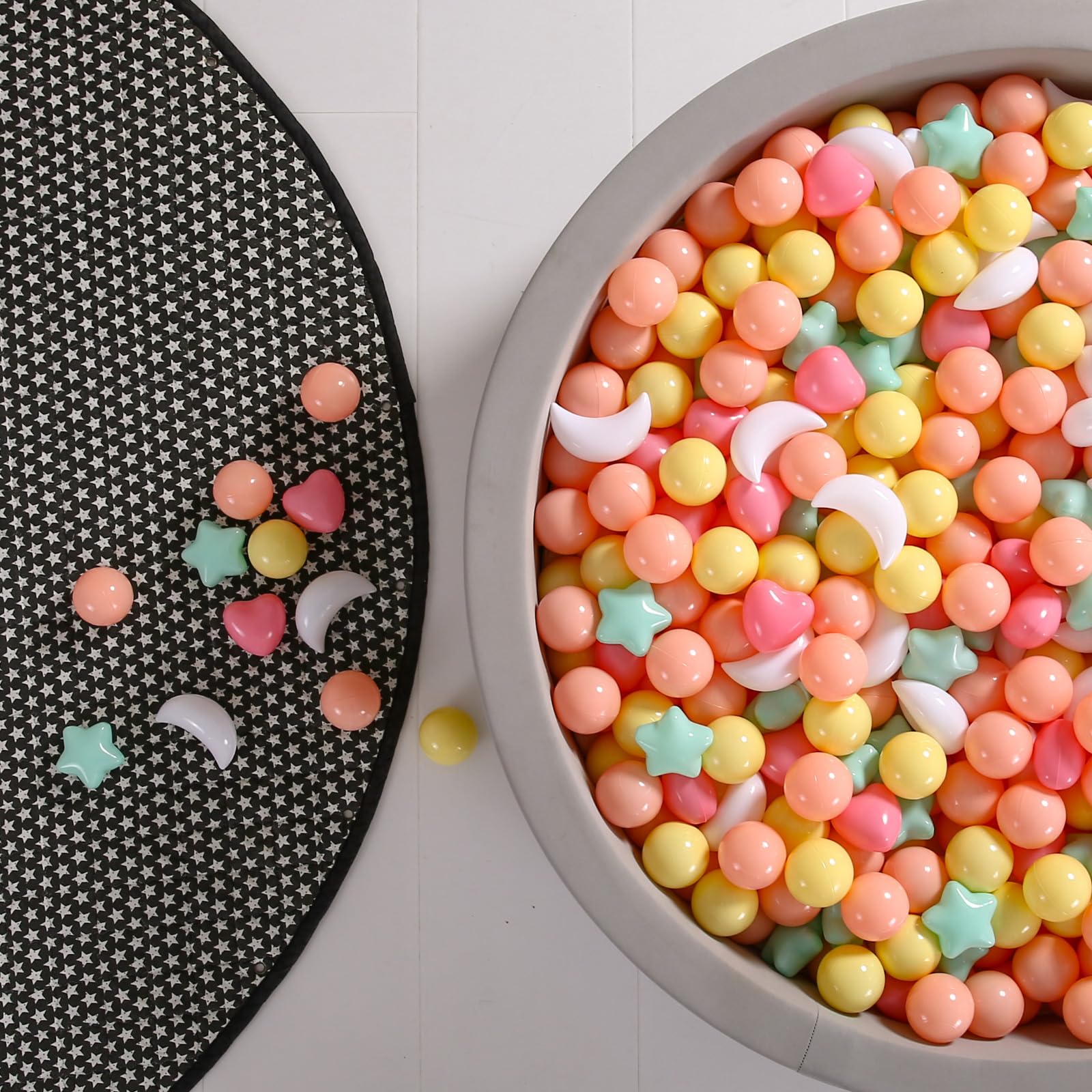 Photo 1 of GOGOSO Balls for Ball Pit, Balls with Stars Hearts Moon Shapes, Plastics Balls for Ball Pits, Pastel Ball for Toddlers Kids Party and Decoration Play Fun, Macaron Pink Mix