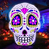 SEASONBLOW 4.5 Ft Halloween Inflatable Sugar Skull Outdoor Decorations | Halloween Decoration Day of The Dead Blow Up Sugar Skulls Built-in Lights for Halloween Party Indoor Outdoor Garden Yard