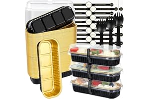 JuneHeart Mini Loaf Pans with Lids and Spoons, 100 Pack, Black, 6.8oz, Rectangular Aluminum Foil Baking Pans