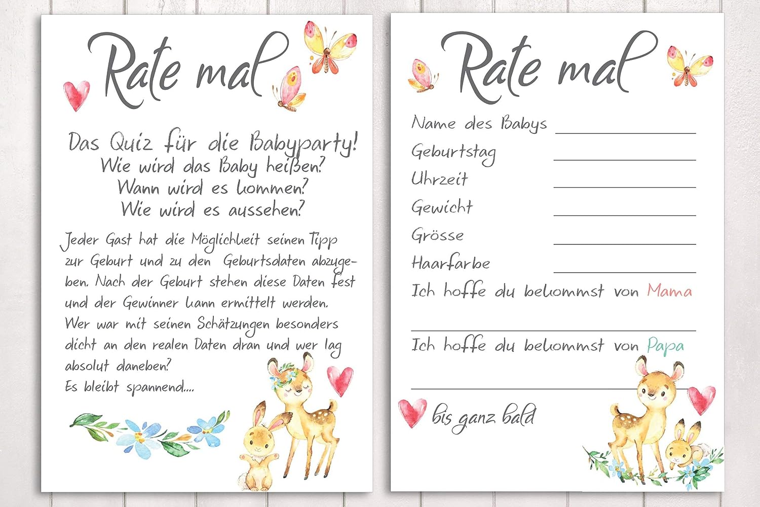10 Karten Rate Mal Babyparty Spiel Wald Tiere Amazon De Handmade