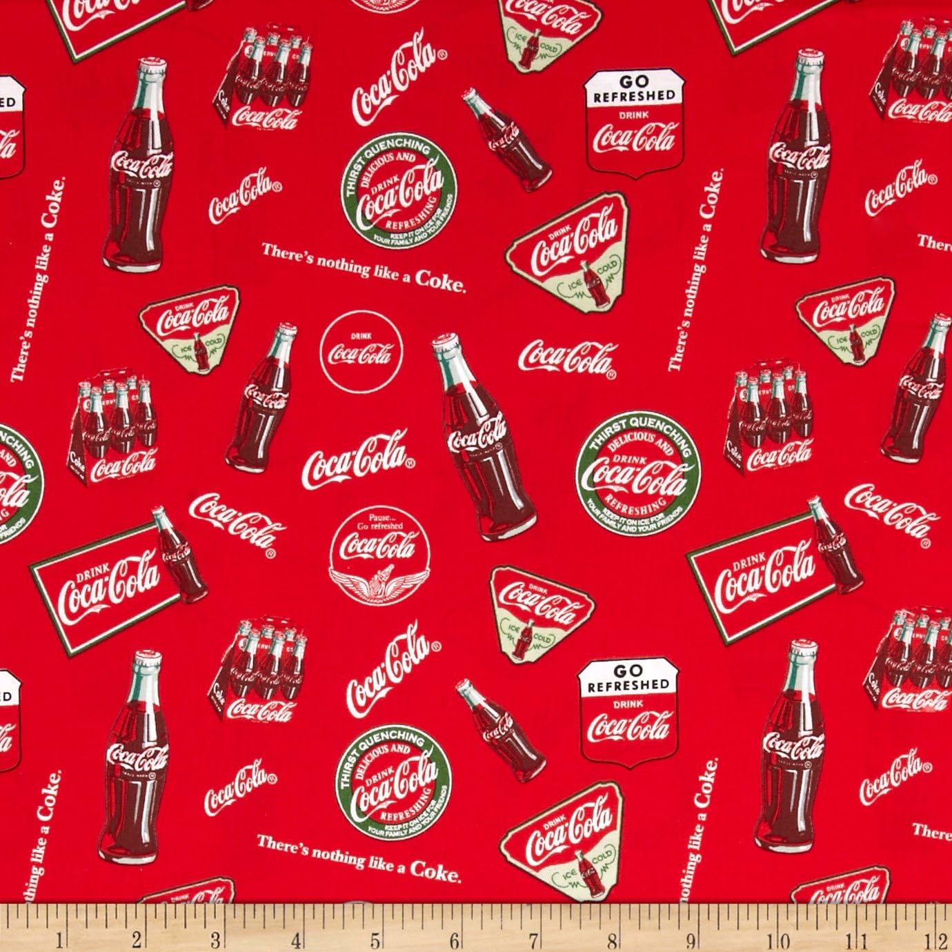 Coca Cola Bottles Allover Red Fabric by The Yard