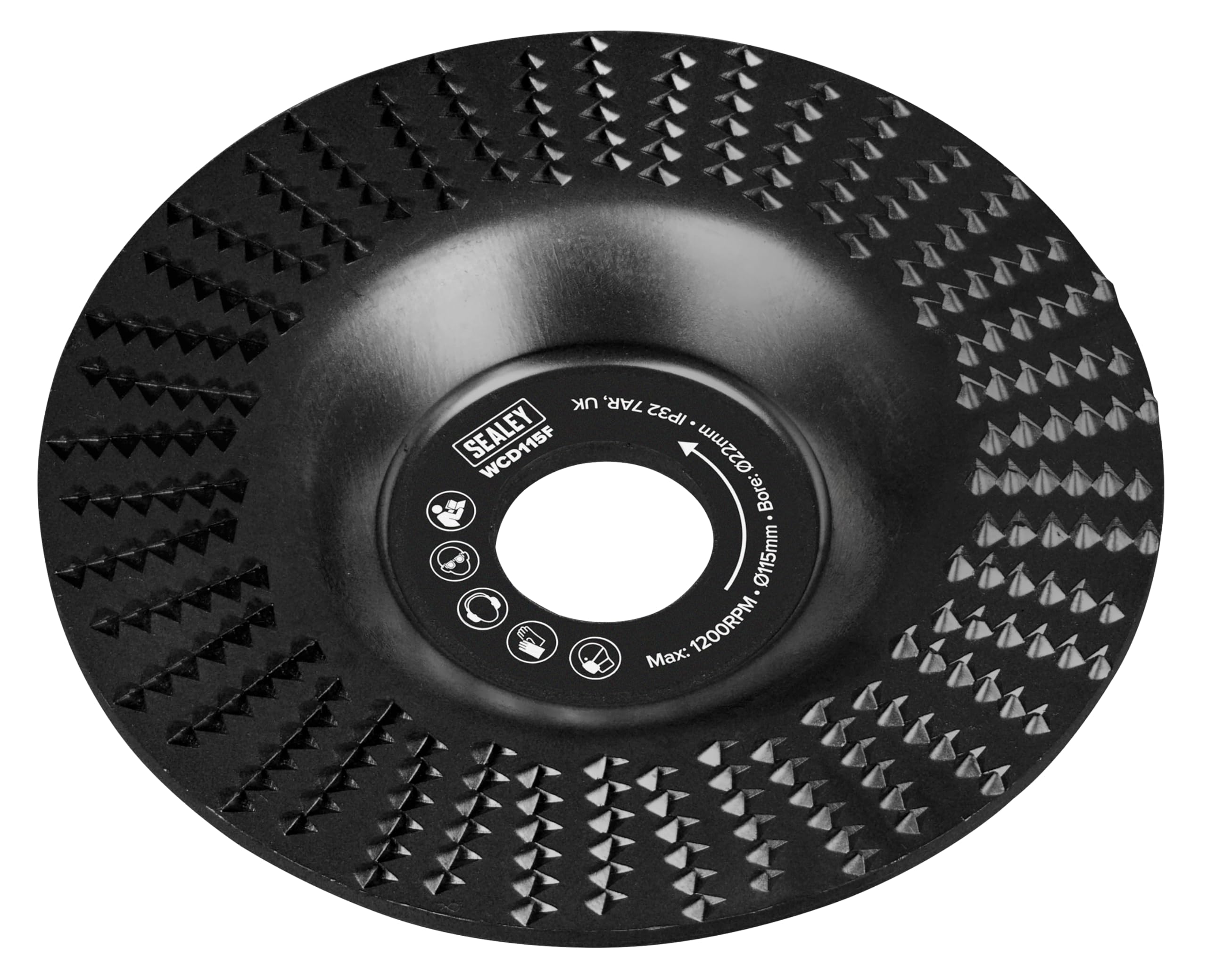 Sealey Wood Carving Disc, Flat Shape, Ø115mm, Ø22mm Bore - WCD115F