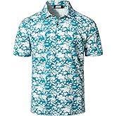 JOGAL Mens Golf Polo Shirts Short Sleeve Dry Fit Performance Moisture Wicking Printed Summer T-Shirt