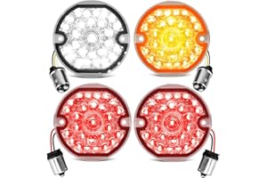 AUDEXEN 3-1/4 Inch LED Turn Signal Kit 1157 Double Base White/Amber Front Turn Signal + 1156 Single Connector Red Rear Signal Lights Compatible with Harley Road Glide Road King Softail Ultra Classic