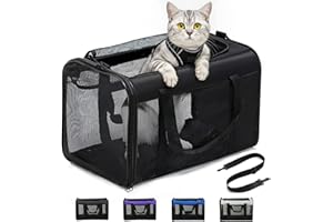 Conlun Cat Carrier Bag,Soft-Sided Pet Carriers for Dogs with 4-Sided Mesh,Airline Approved Cat Transport Carrier for Small&Medium Cats Kitten Puppy Up to 15Lb,Collapsible Cat Travel Carrier-M,Black