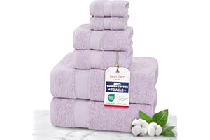 TEXTILOM 100% Turkish Cotton 6 Pcs Bath Towel Set, Luxury Soft & Absorbent Bathroom Towels Set (2 Bath Towels, 2 Hand Towels, 2 Washcloths)- Lilac