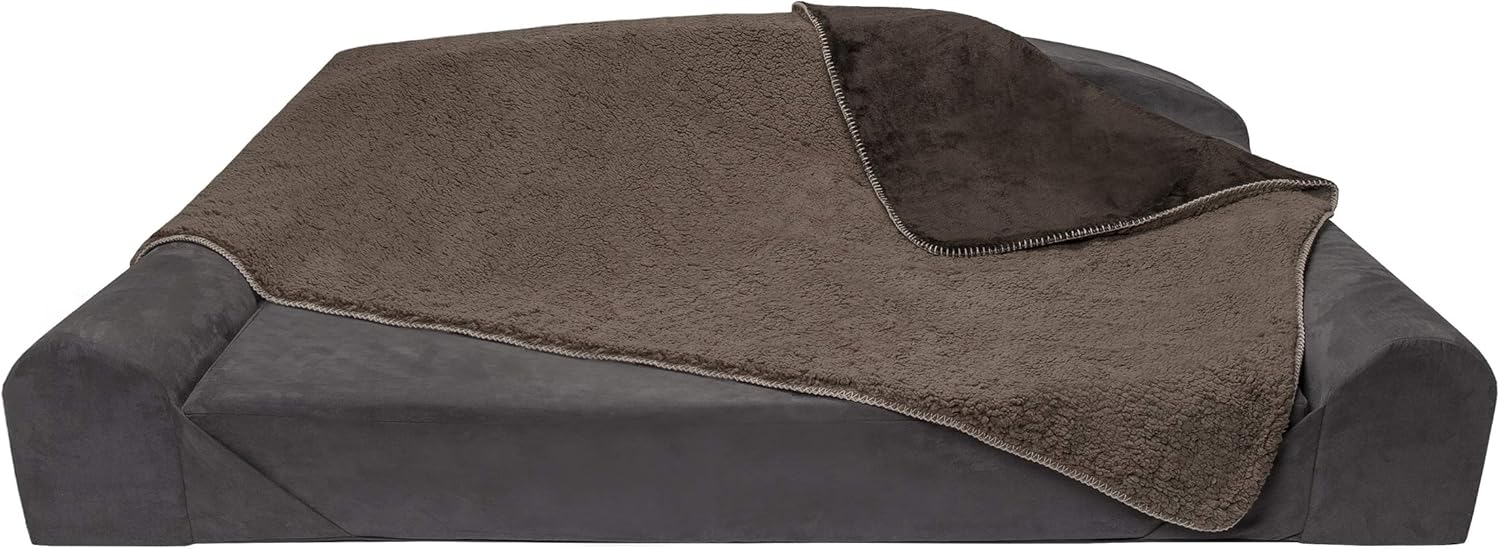 Furhaven Pet Dog Bed Blanket - Snuggly and Warm Faux Lambswool and Terry 100% Waterproof Insulated Thermal Self-Warming Pet Bed Throw Blanket for Dogs and Cats, Espresso, Extra Large : Pet Supplies