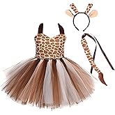 IBTOM CASTLE Prinecss Jungle Animal Costume for Girls Giraffe Cows Tutu Birthday Halloween Dress Up Outfits w/Headband Tails