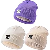 Baby Beanie Hat 3 Packs with Cute Smiley Face, Toddler Girls Boys Baby Hats Winter, Kids Winter Hat Cold Weather