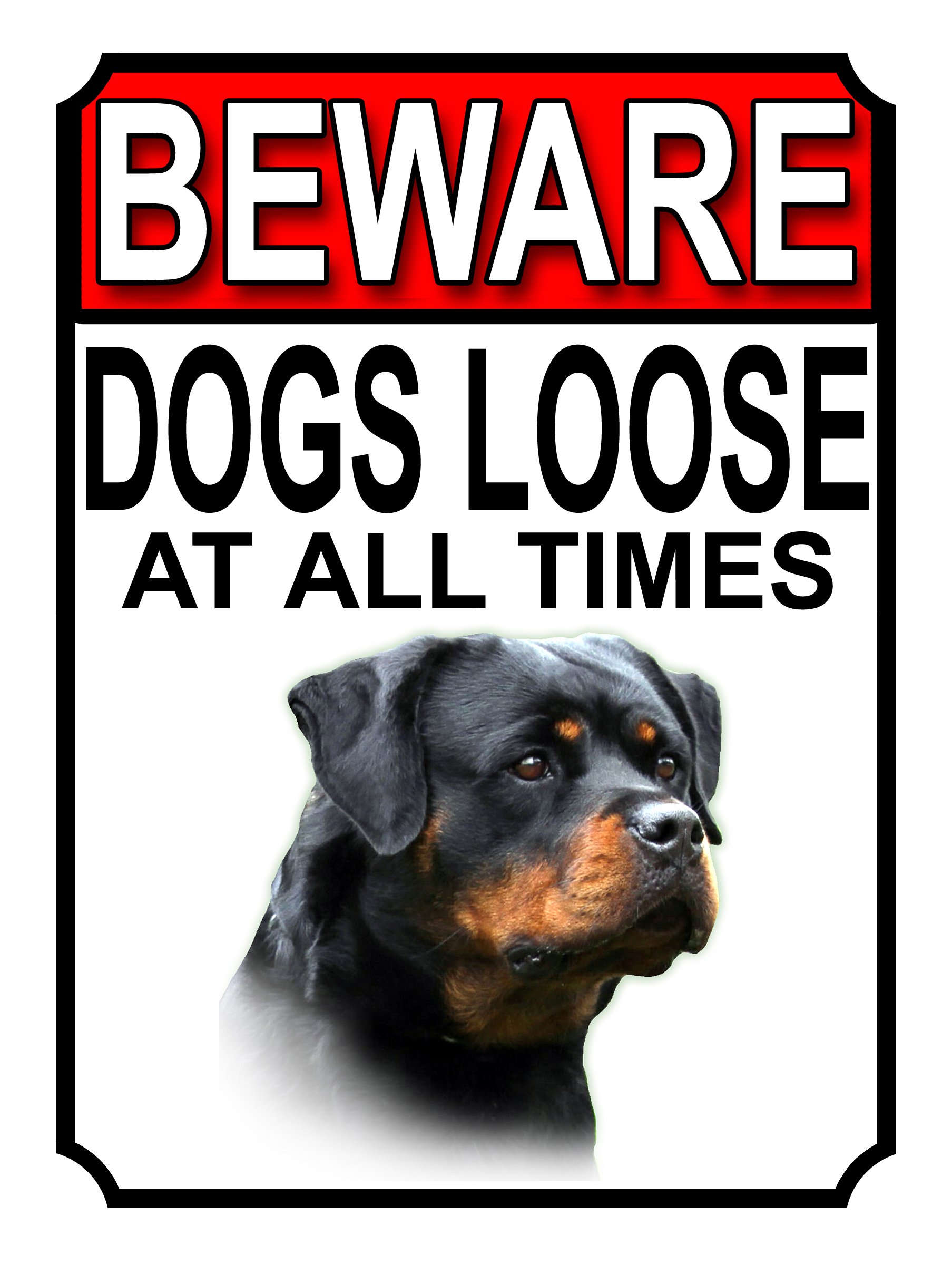 BEWARE DOGS LOOSE AT ALL TIMES METAL SIGN ROTTWEILER 200MM X 150MM (1013H1)