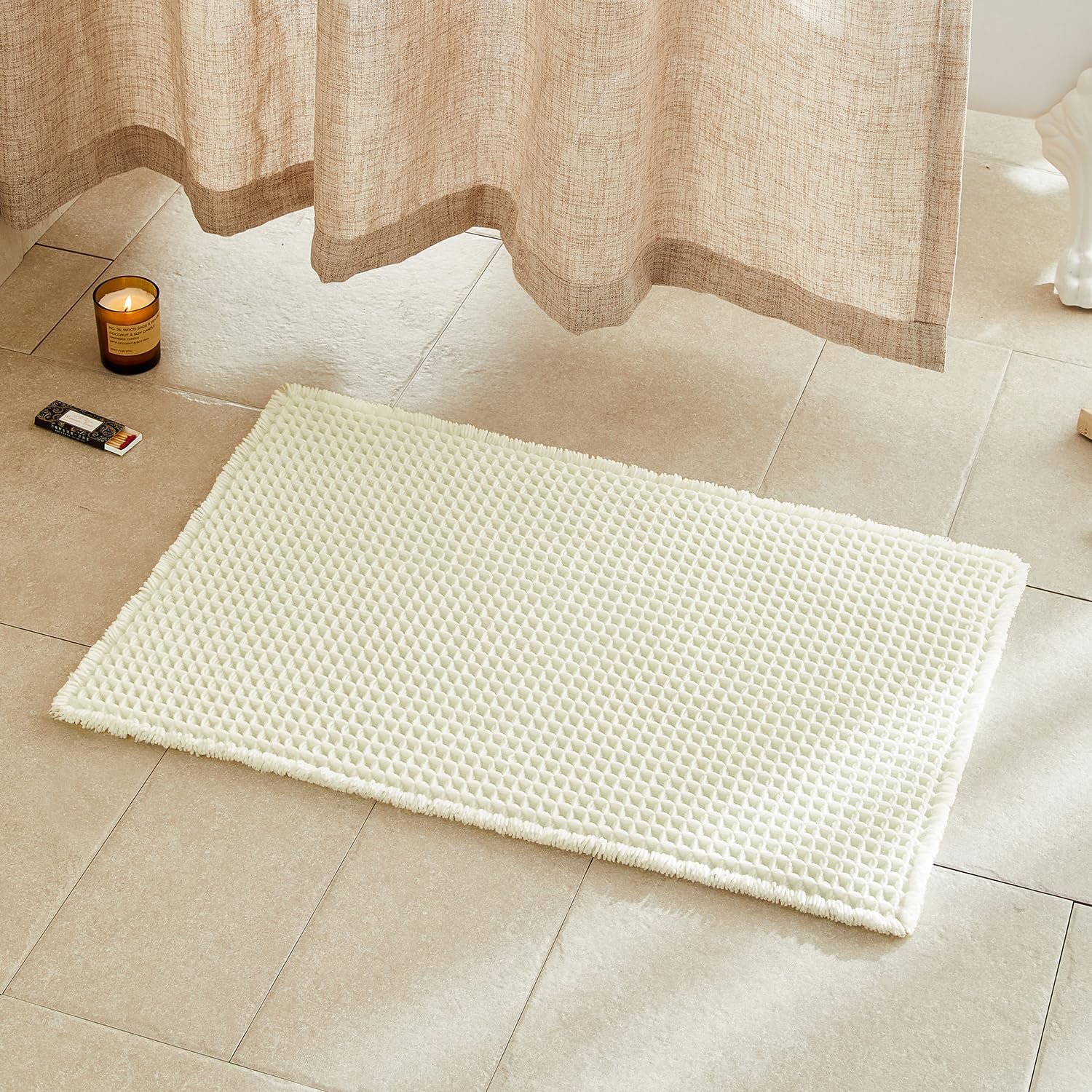 Photo 1 of TYUU Cream White Bathroom Rugs, Waffle Bath Mat Non Slip Washable Super Absorbent Quick Dry Boho Farmhouse Bathroom Decor, 30"x20" Cream White