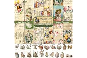SORKWO 24 Sheets Easter Pattern Paper Set, 6" x 6" Patterned Cardstock Paper with 40 Pcs Stickers Scrapbooking Supplies Paper Rabbit Carrot Easter Egg Origami Paper - 12 Styles