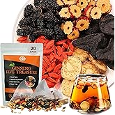 Aromlife Natural Ginseng Five Treasure Tea, 20 Teabags Ginseng Red Dates Black Goji Berries Herbal Tea, 8 Ingredients Organic Wolfberry Teas Wubao Teabag