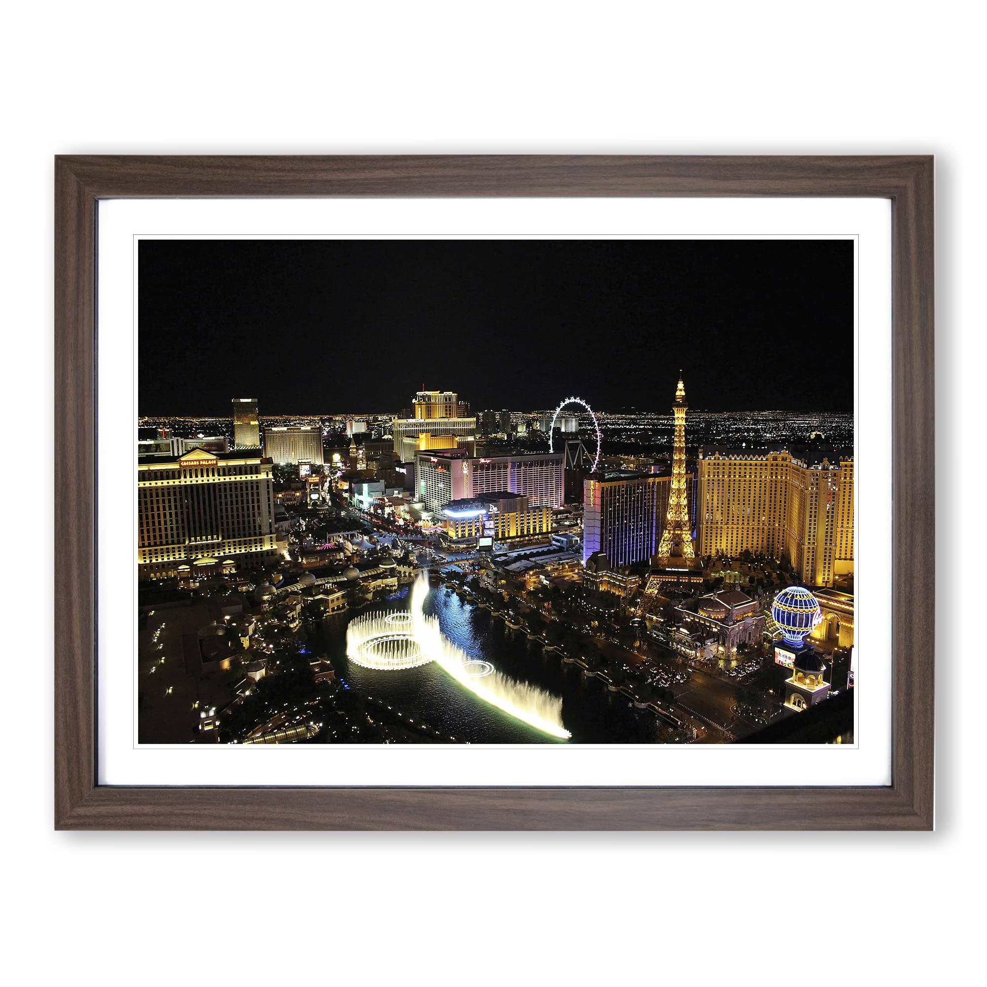 Las Vegas Strip Skyline Nevada USA No.5 Modern Framed Wall Art Print, Ready to Hang Picture for Living Room Bedroom Home Office Décor, Walnut A3 (46 x 34 cm)