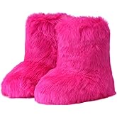 CEPEPRIN Women's Faux Fur Boots Furry Fuzzy Snow Boots Fluffy Winter Boot Warm Comfortable Mid-Calf Boot Outdoor Indoor Flat Shoes
