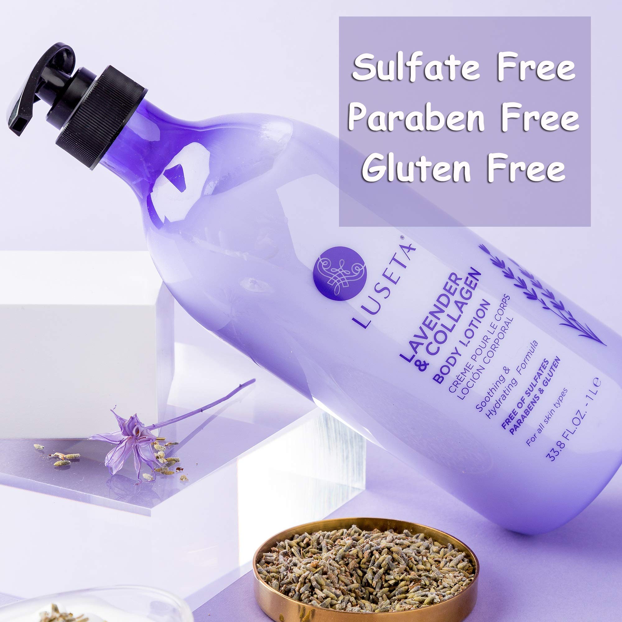 Luseta Lavender Scented Body Lotion with Collagen for Women 33.8oz, Moisturizing Body Lotion with Collagen, Sulfate & Paraben Free
