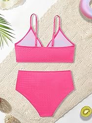 Girls Swimsuit Solid Bathing Suit 2 Piece Twist