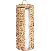 Tadacumir 4 Mega Rolls Extra Toilet Paper Storage with Lid and Liner, Water Hyacinth Ratten Toilet Paper Holder Basket Stand, Decorative Boho Covered Enclosed Toilet Tissue Organizer for Bathroom