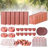 Woodever Cedar Blocks for Clothes Storage 56 Pcs, 100% Aromatic Planks with Metal Hooks, Cedar Wood Chips and Balls for Closets and Drawers, Fresh Scented Sachets
