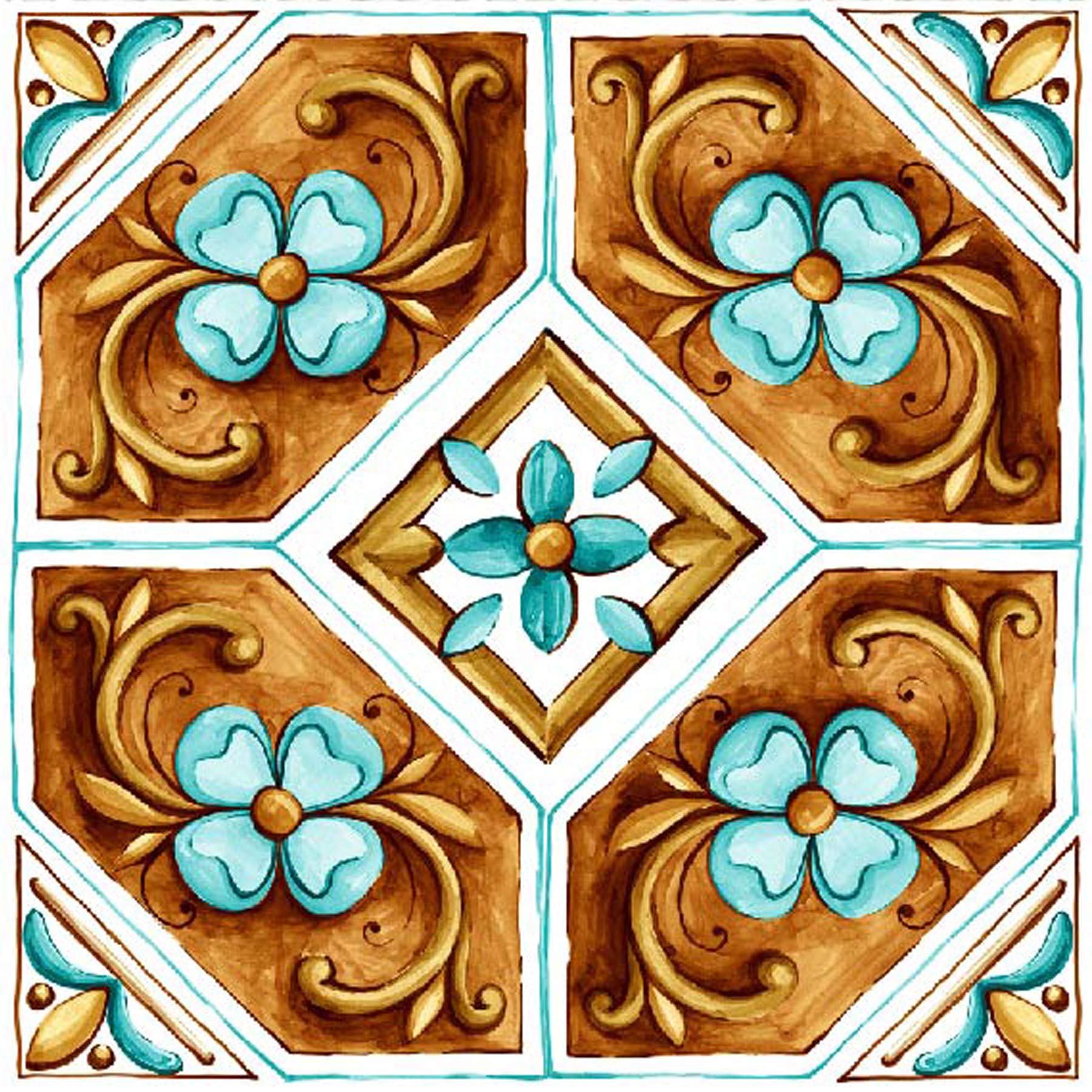 Poromoro Spanish Portuguese Azulejo Style Peel and Stick Backsplash Tile Stickers Set of 16 pcs(5.9_28)