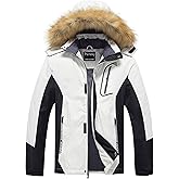 Pursky Men's Waterproof Ski Jacket Winter Snow Coats Fur Hooded Raincoats Parka