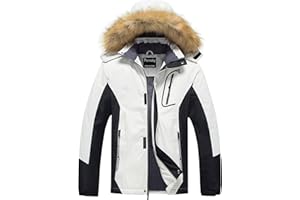 Pursky Men's Waterproof Ski Jacket Winter Snow Coats Fur Hooded Raincoats Parka
