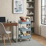 DOEWOKS Storage Trolley on Wheels 3-Tier Metal Cart Grey-Blue 70cm view 2