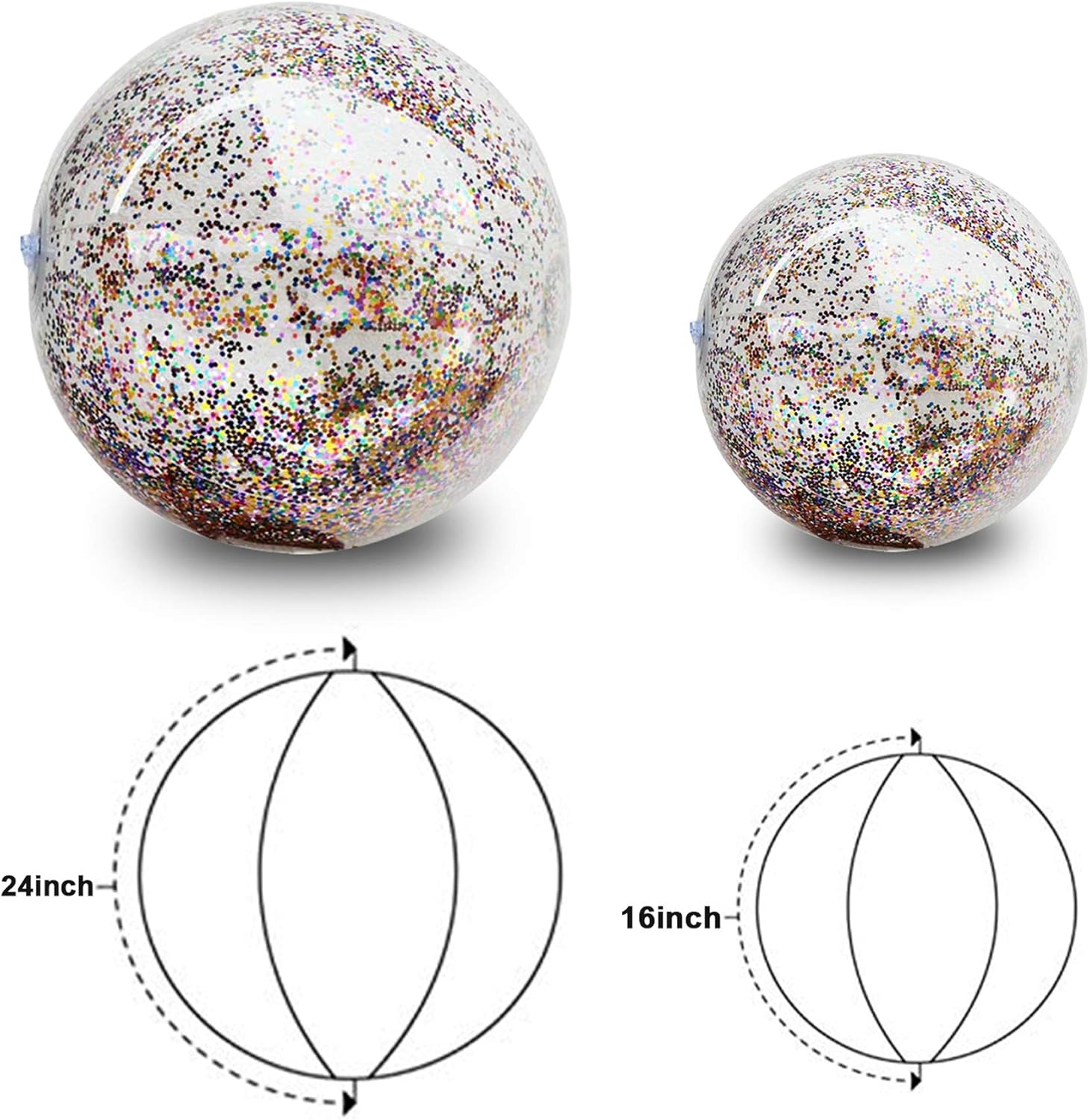 5 Pack Sequins Beach Ball Jumbo Pool Toys Balls Giant Confetti Glitters Inflatable Clear Beach Ball Swimming Pool Water Beach Toys Outdoor Summer Party Favors for Kids Adults (24"-2 Pieces,16"-3 Pcs): Toys & Games
