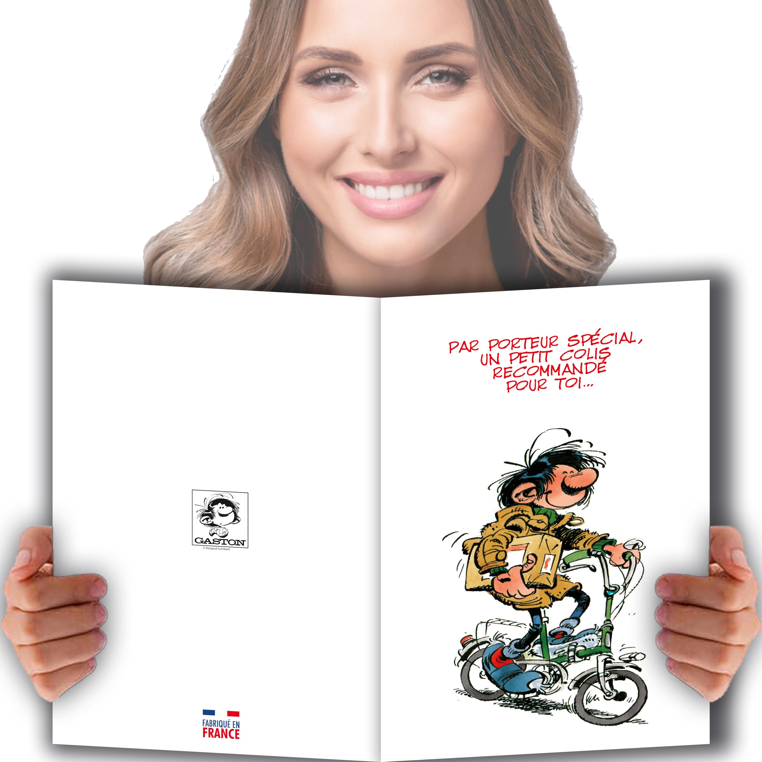 Afie GLMX-2040 Gaston Lagaffe Maxi Large Funny Happy Birthday Card 1 Year Plus for Giant, Men, Women, Kisses – Closed Format 31.5 x 15 cm with Illustrated Envelope – White