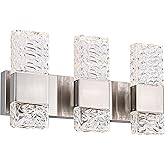 VINLUZ LED 3 Light 24W Vanity Wall Light Fixture in Brushed Nickel Finish with Crystal Lampshade Contemporary Bathroom Lighti