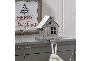Glitzhome 6" H Christmas Galvanized House Stocking Holder for Fireplace Mantel Stand Hanger Sturdy Galvanized Xmas Seasonal Home Party Decorations