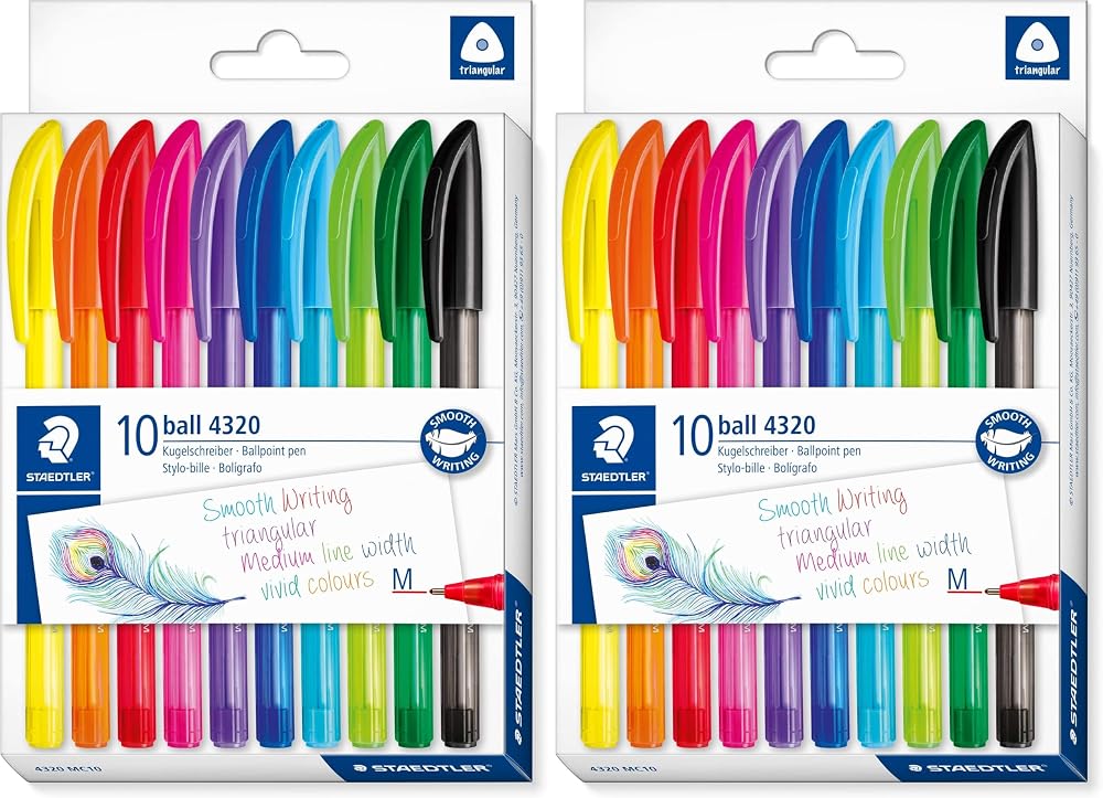 STAEDTLER 4320 MC10 Stick Rainbow Ballpoint Pen Pack of 20 Assorted Colours
