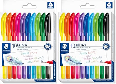 STAEDTLER 4320 MC10 Stick Rainbow Ballpoint Pen Pack of 20 Assorted Colours