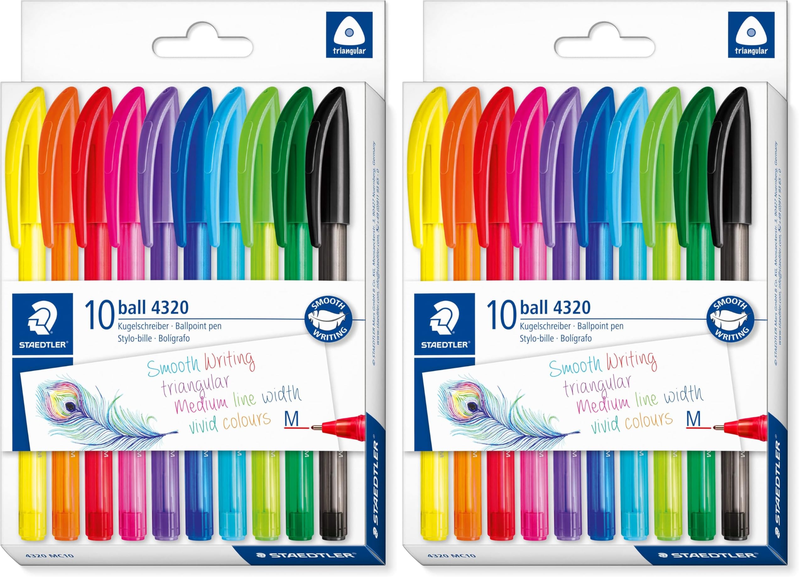 STAEDTLER 4320 MC10 Stick Rainbow Ballpoint Pen - Assorted Colours (Pack of 20)