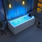 Empava Whirlpool Bathtub, 67-Inch Jetted Bathtub, Hydro Massage with 9 Water Jets & 8 Air Jets with Chromotherapy, Waterfall 