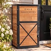 Aivituvin Package Delivery Box for Outside with Combination Lock | solid wood-iron frame, weatherproof, 10"x18"x18" parcel fit, one-way slot, lockable porch storage
